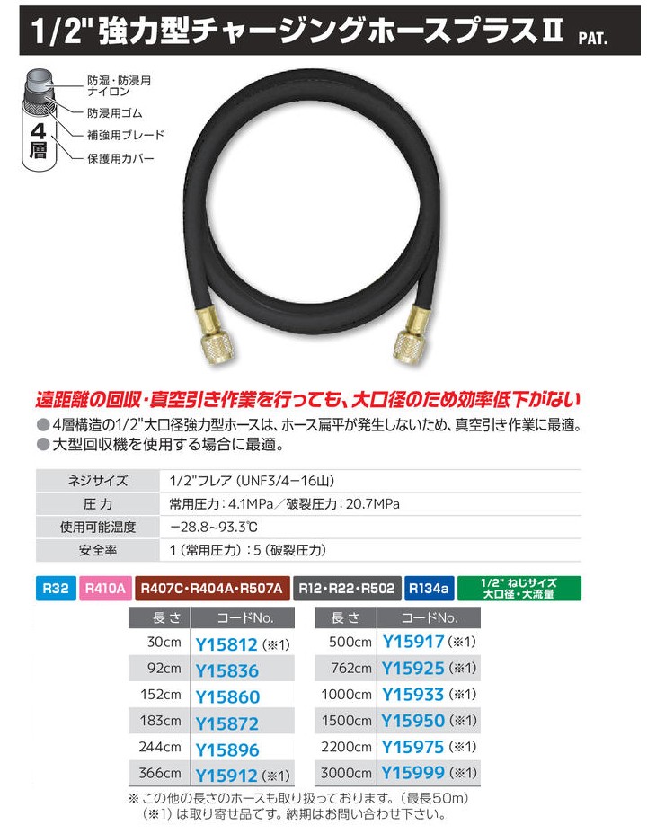 グホースプ】 Asada/アサダ 1/2強力型チャージングホースプラスII244cm