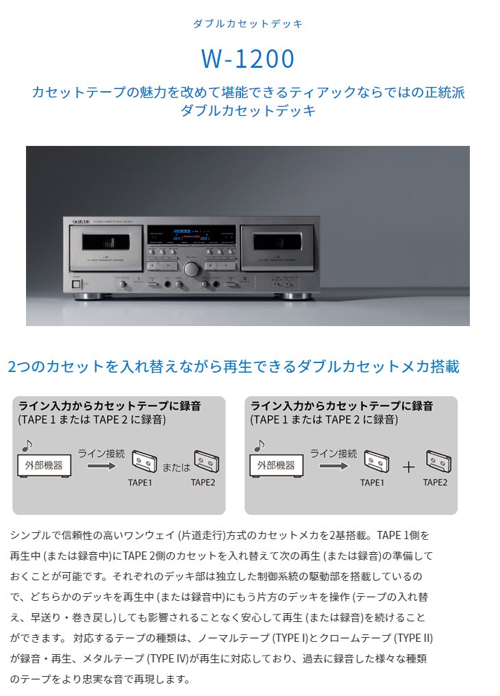 最高の品質の TEAC ティアック W-1200 ダブルカセットデッキ