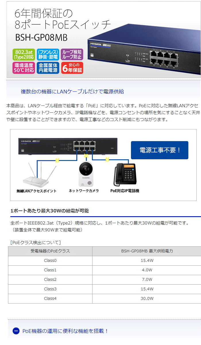 好評在庫 I・O DATA アイ・オー・データ IEEE802.3at（Type2）対応8