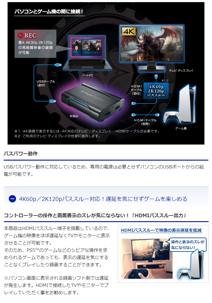 アウトレット買付 IODATA HDMI キャプチャー 4K対応 2K120pパススルー