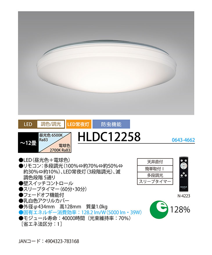 NEC Hotalux ホタルクス HLDC12258 LEDシーリングライト 調色/調光
