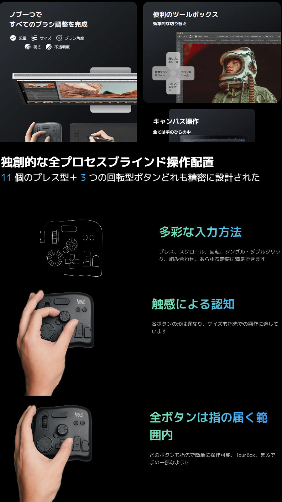 TourBox Japan 左手用デバイス Bluetooth編集コントローラー Elite