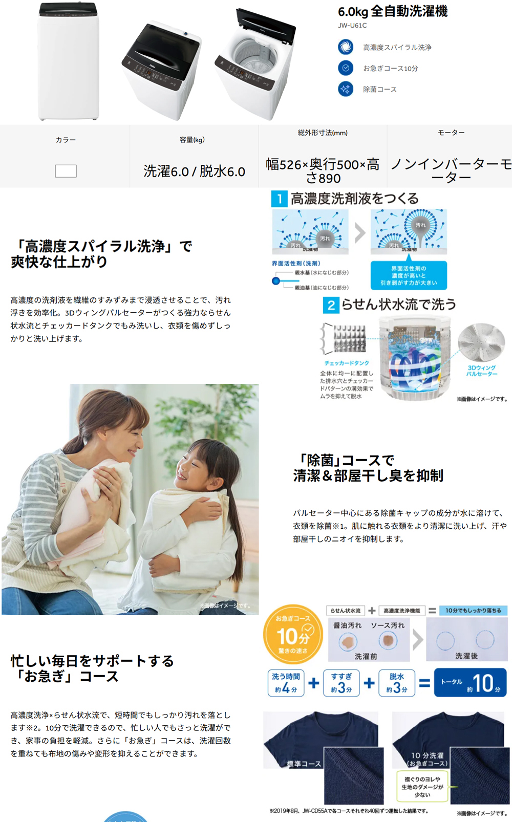 Haier ハイアール 洗濯機 6kg 縦型 全自動 高濃度スパイラル洗浄 JW 