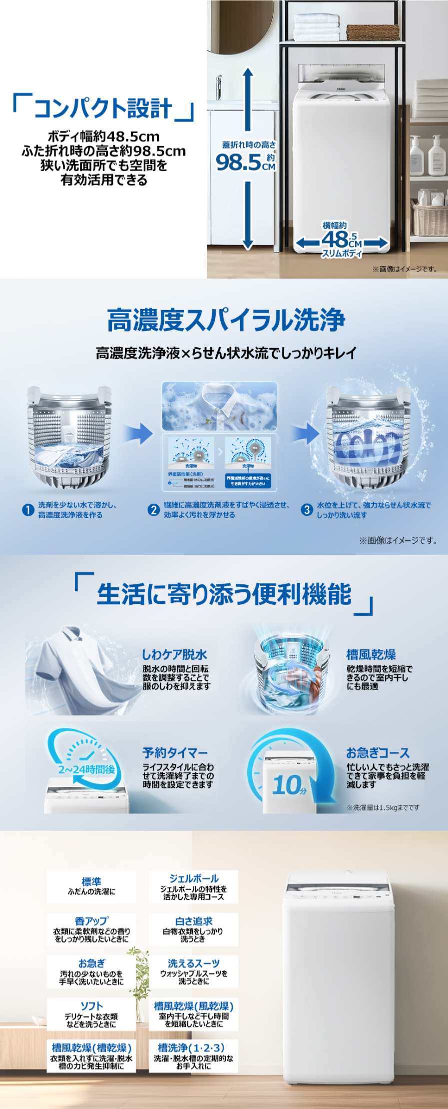 Haier ハイアール 洗濯機 6kg 縦型 全自動 JW-HS61D 高濃度スパイラル