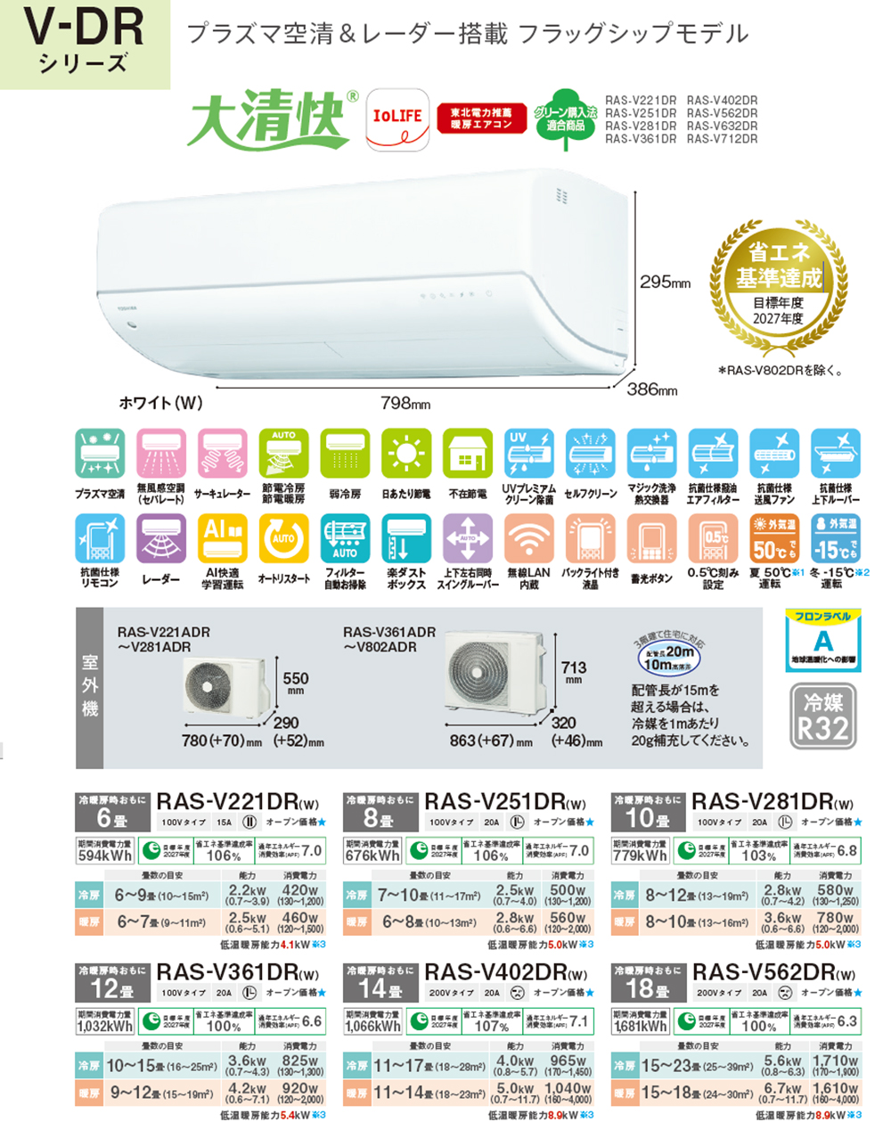 TOSHIBA 東芝 エアコン 10畳 2.8kW 2026年モデル 大清快DRシリーズ RAS 