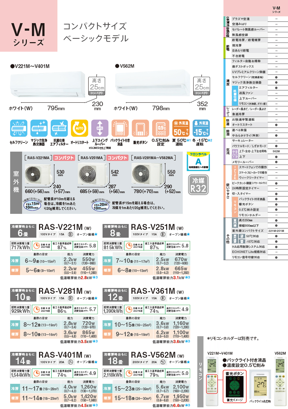 TOSHIBA 東芝 エアコン 6畳 2.2kW 2026年モデル Mシリーズ RAS-V221M W TOSHIBA 東芝 エアコン 6畳 2.2kW 2026年モデル Mシリーズ RAS-V221M W