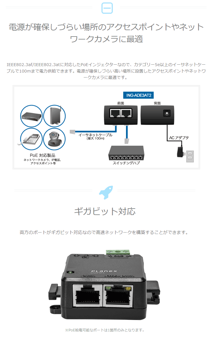 PLANEX PoE インジェクター ING-ADE3AT2 ② ING-ADE3AT2
