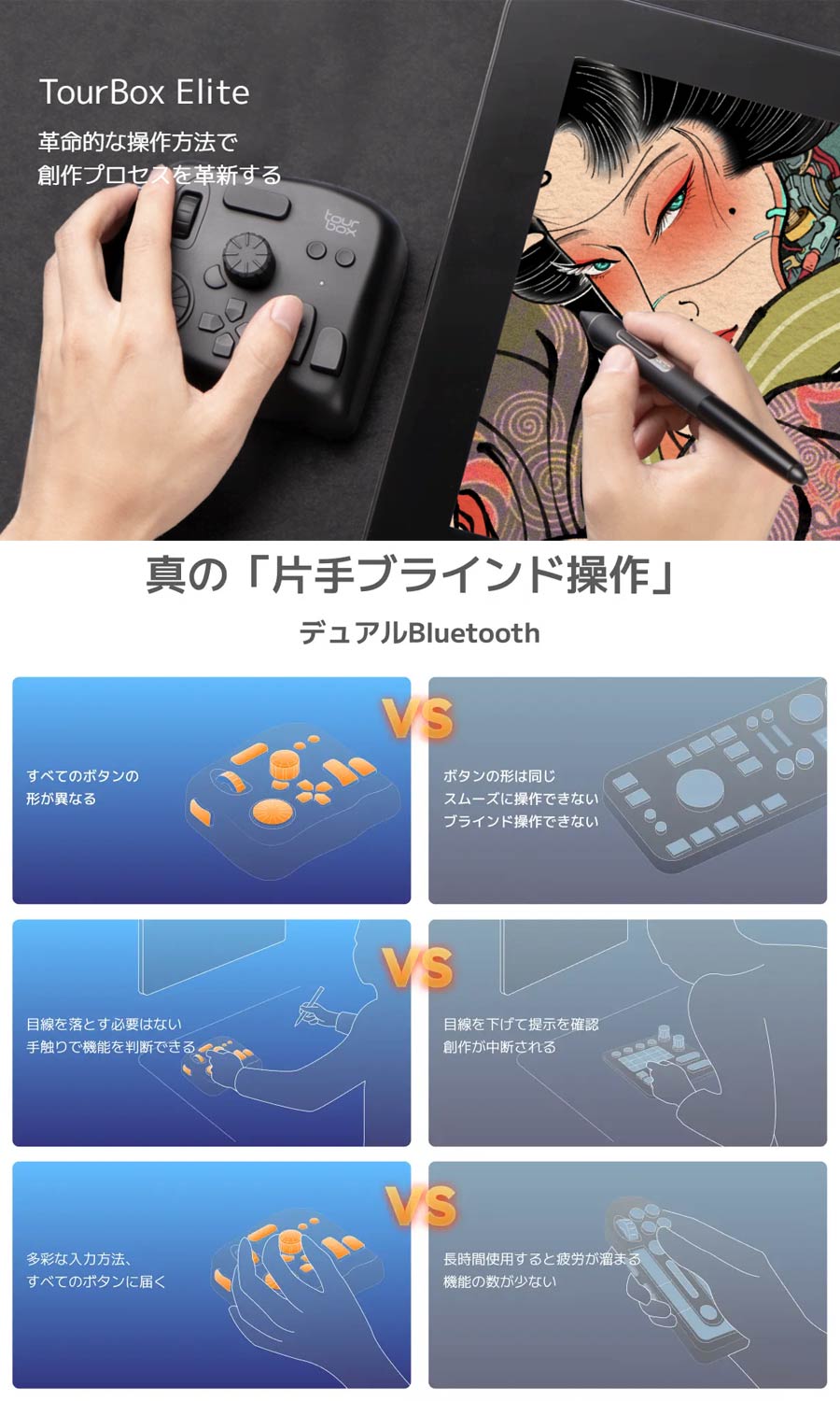 TourBox Japan 左手用デバイス Bluetooth編集コントローラー Elite