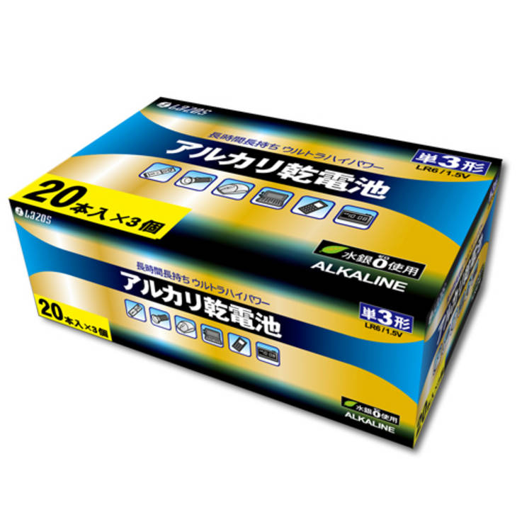 Lazos 16個セット アルカリ乾電池 単3形 60本入り B-LA-T3X20X16