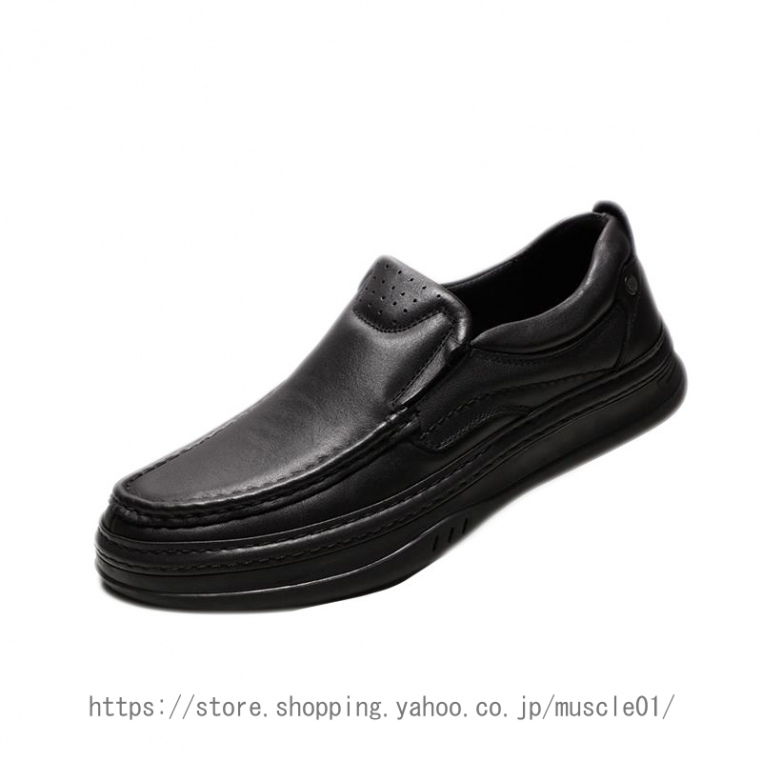 ブラック メンズ ビジネスシューズ ビジネス靴 カジュアルシューズ 作業靴 スリッポン 3E 幅広 ワイド 軽量 低反発インソール 本革 ビジネス靴｜muscle01｜02