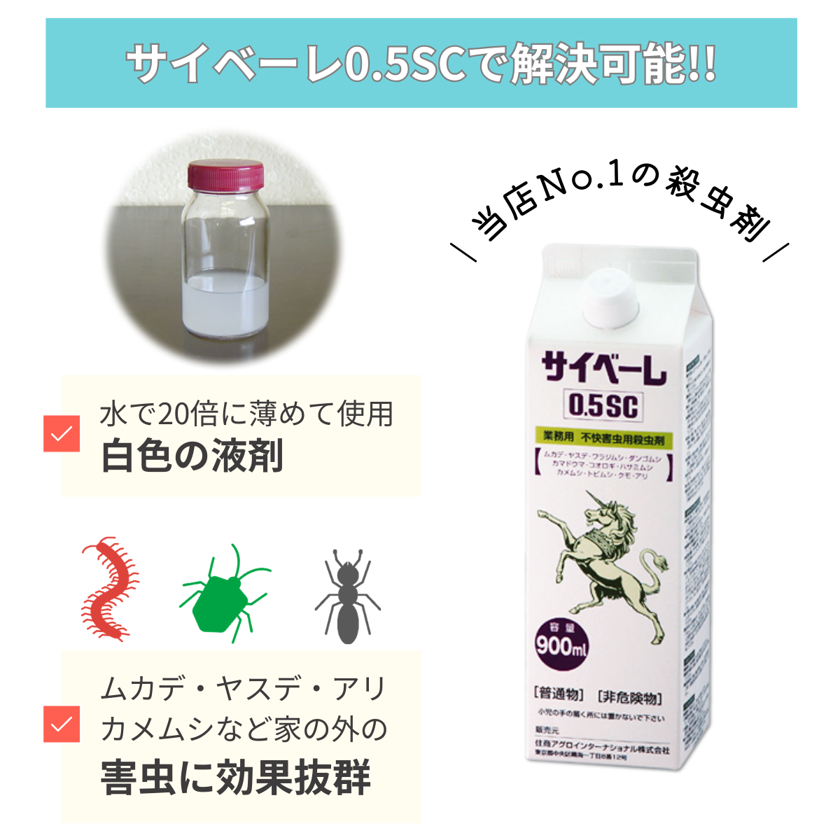 噴霧器付き サイベーレ0.5SC 900ml 噴霧器GS-006(4リッター用) ムカデ