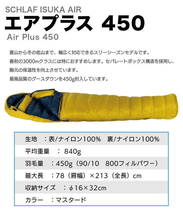 ISUKA（イスカ） シュラフ 寝袋 エアプラス 450 Air Plus 450 オール