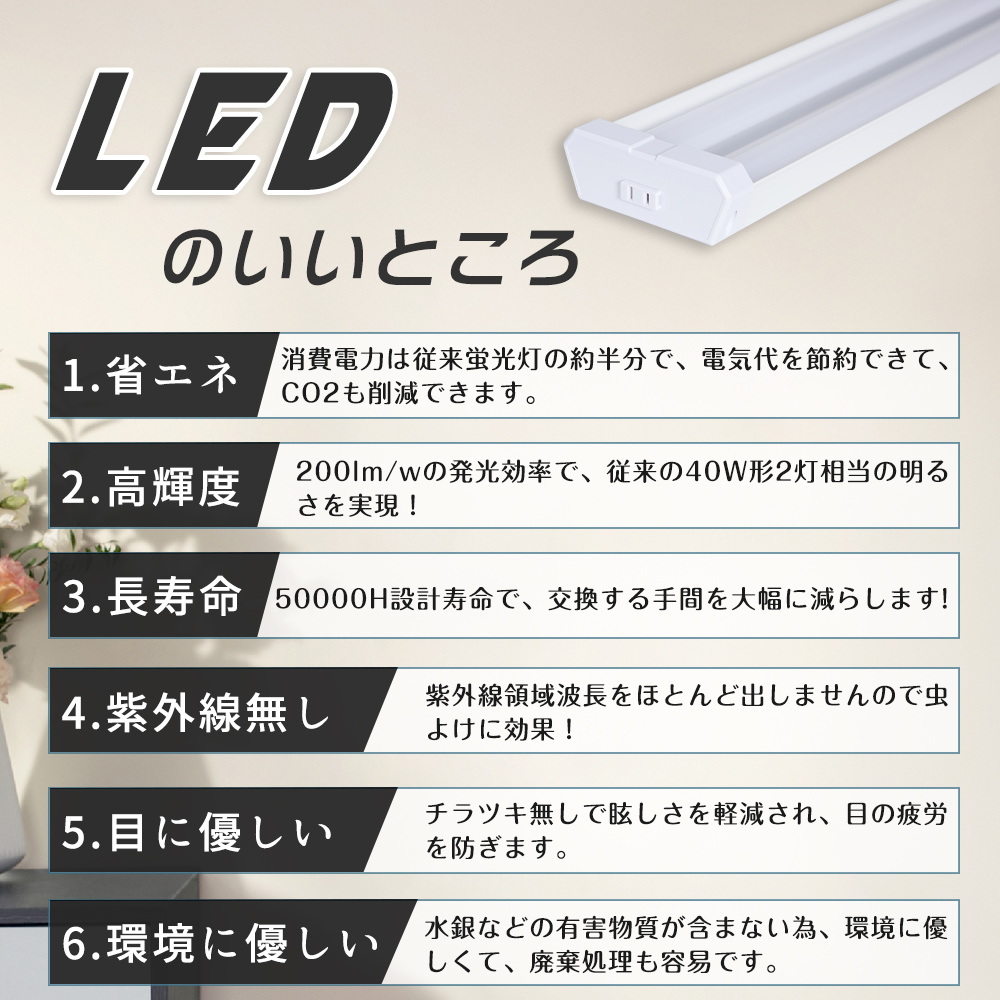 【2台セット】LEDベースライト 40W型 2灯 4台まで連結可能 消費電力36w 直管型 LED蛍光灯器具セット 一体型 LED照明 直管蛍光灯 LED照明器具 LEDライト 2年保証 |  | 03