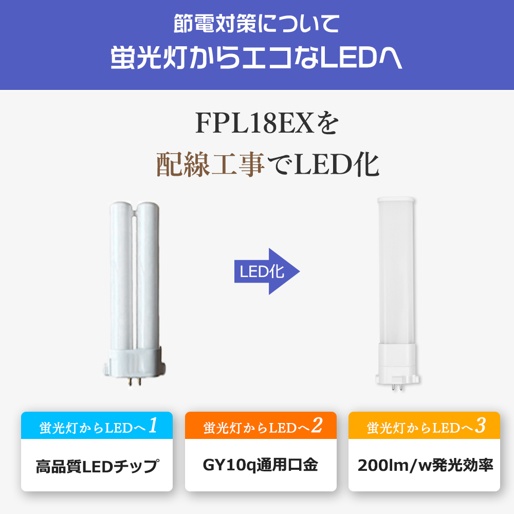 【100本】LED蛍光灯 FPL18W形 コンパクト型蛍光ランプ代替 8W 1600LM GY10q AC100/200V ツイン蛍光灯 軽量 LEDライト fpl18exl fpl18exw fpl18exn fpl18exd 照明の画像