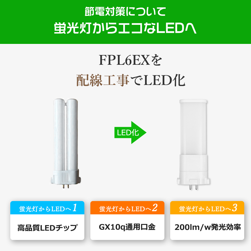【100個セット】コンパクト形蛍光灯led FPL6W形 FPL6EX-L/N/W/D代替 FPL6型ランプ LED蛍光灯 電源内蔵 ツイン蛍光灯 口金GX10Q通用 700lm 消費電力3.5W PSE認証の画像