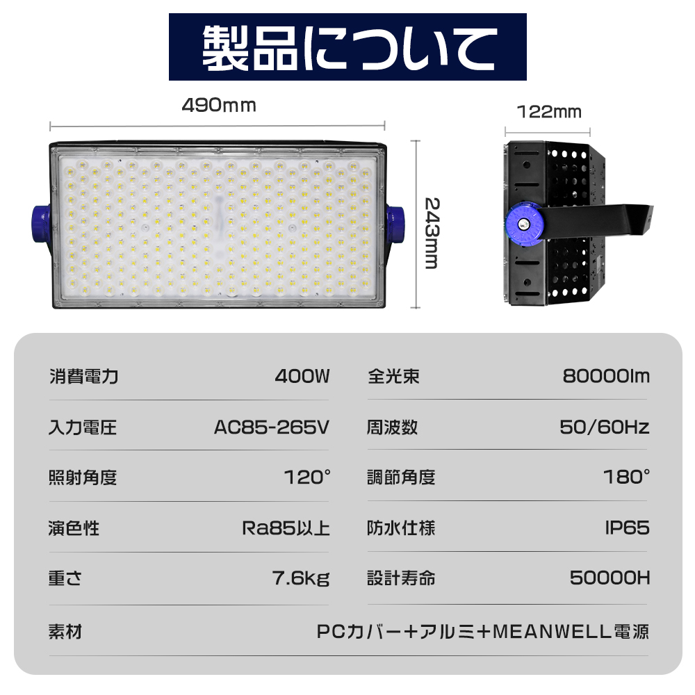 超爆光】LED 投光器 屋外 防水 400W 80000LM 100v 200v対応 高輝度LED
