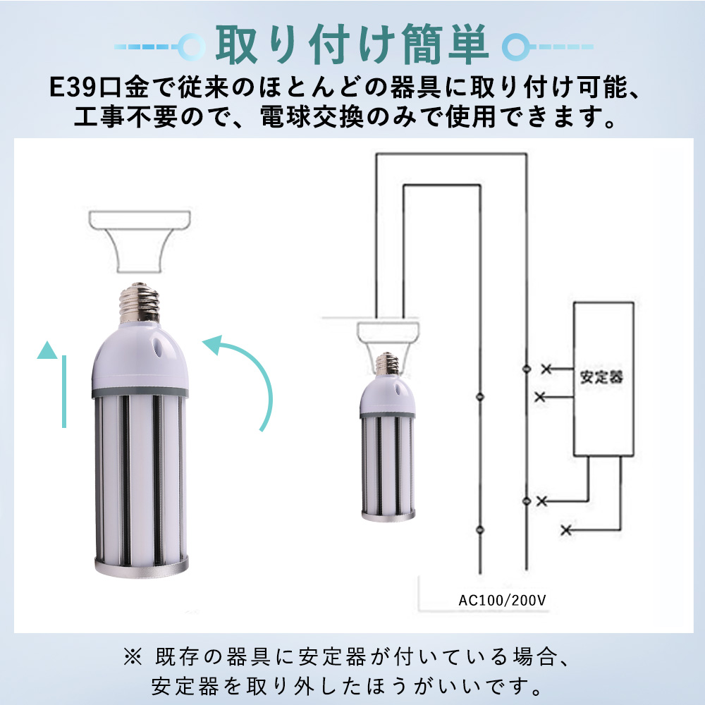 水銀灯交換用 省エネ 60w コーンライト 600W水銀灯代替 コーン型led 全光束12000lm IP65防水 防塵 E39口金 HF400X 水銀ランプ代替 屋外 外灯 倉庫照明 1年保証｜musubi-shop｜15