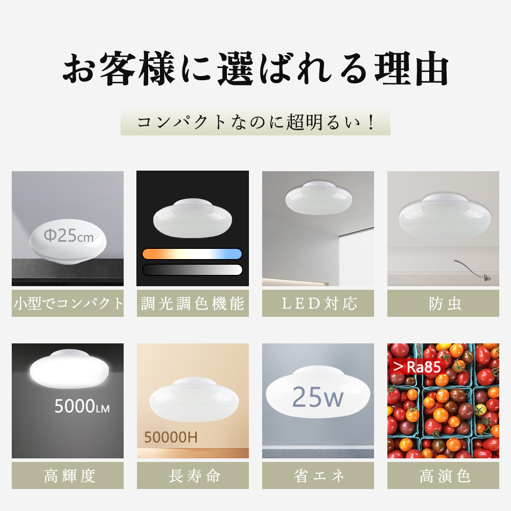 LEDシーリングライト 6畳 7畳 8畳 25W 3000LM 調光調色 豆電球 天井