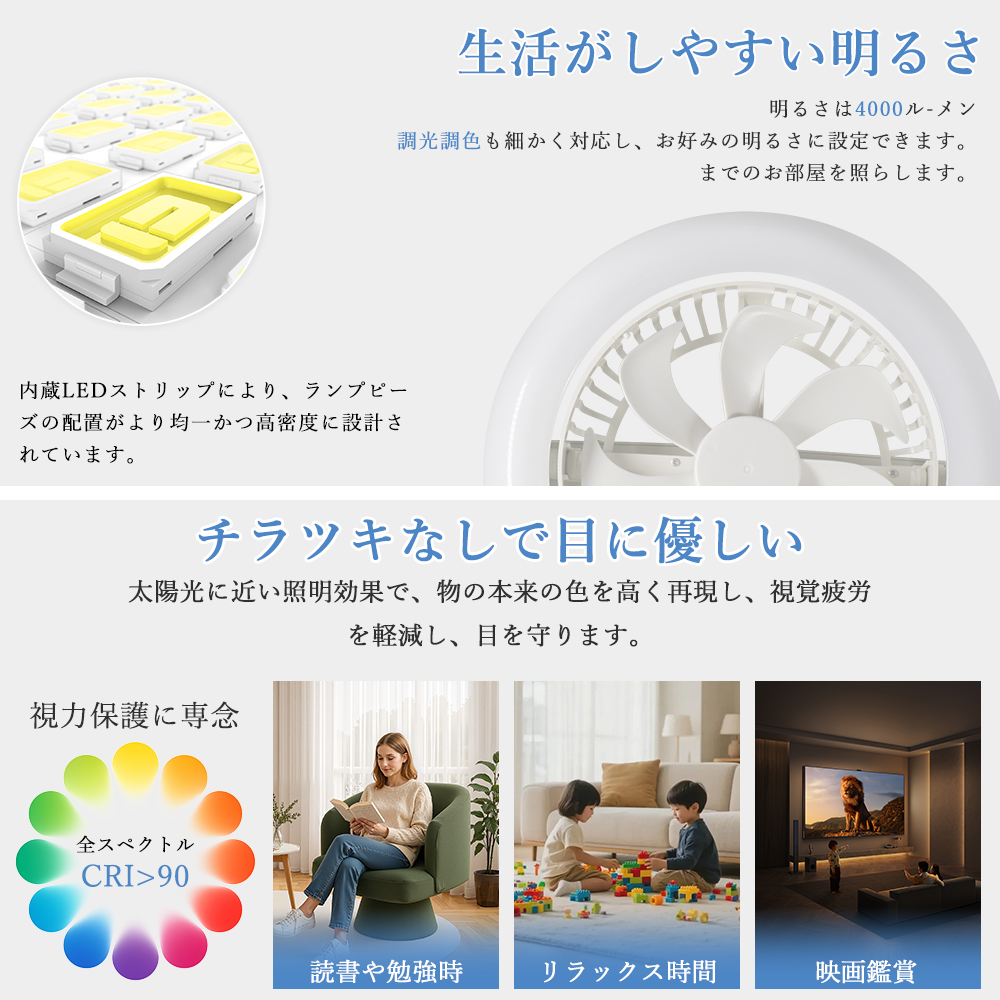 手動首振り＆冷暖房活用」シーリングファンライト 一台二役 正逆回転 5