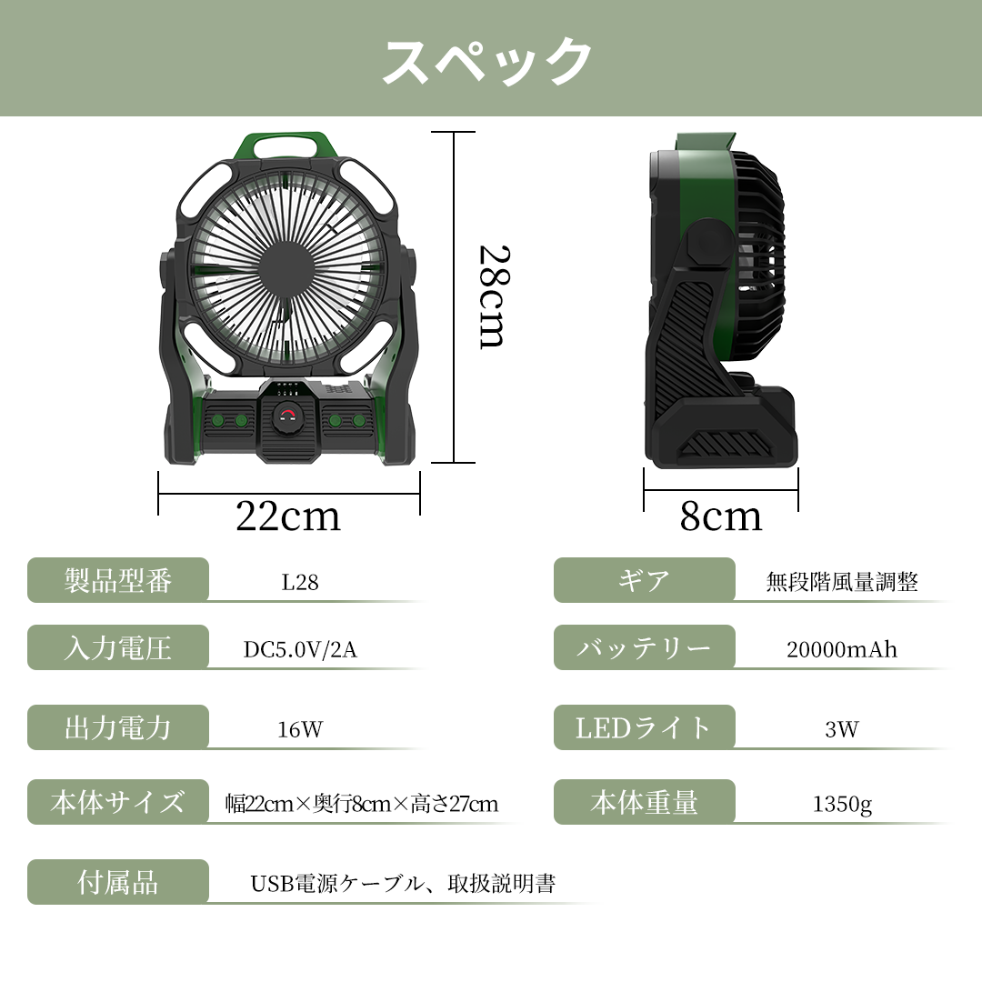 20000mAh大容量電池4段階風量調節＆高輝度LEDライト　キャンプ扇風機　5 Amazon | 【アウトドア専用】扇風機 充電式 20000mAh大容量