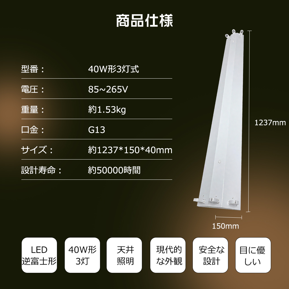 LED蛍光灯器具 逆富士型 40W形3灯用 LED蛍光灯器具本体 LEDベース 