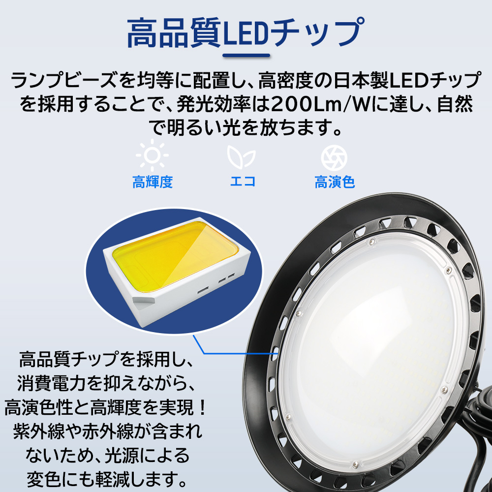 【ワット数選択】高天井照明器具 高天井灯 100W 150W 200W 高天井用led照明 20000-40000lm 高輝度 水銀灯 IP65防水防塵 led投光器 屋内 LED 無ちらつき 集魚灯｜musubi-shop｜06