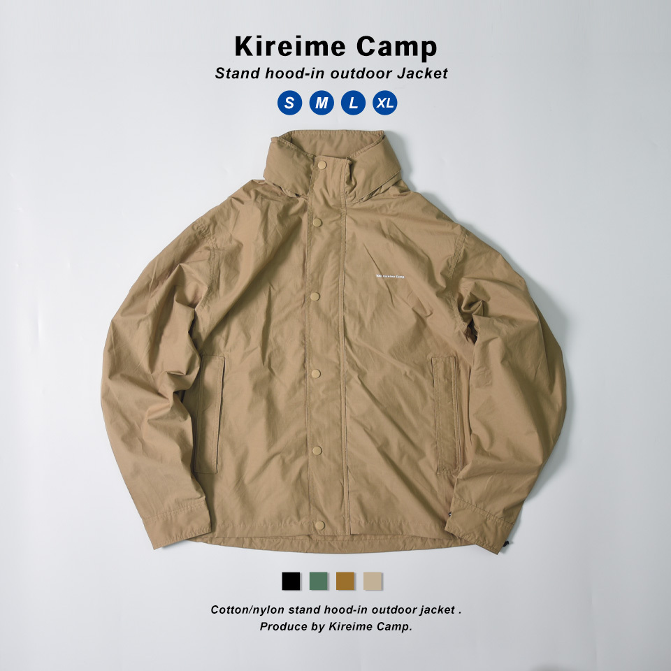 Kireime Camp アウトドアジャケット 万能 フルジップ スタンドジャケット フードイン メンズ ブルゾン アウター 秋 冬 撥水｜muziichiba｜04