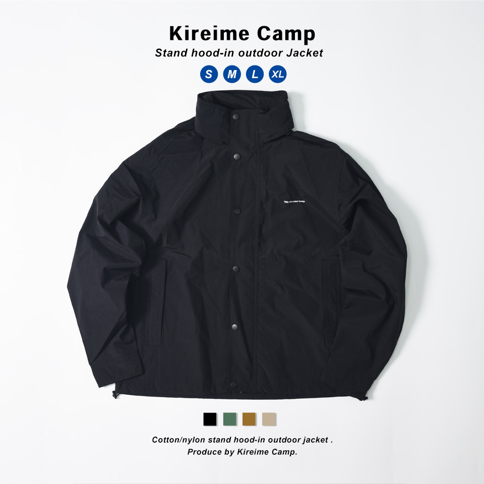 Kireime Camp アウトドアジャケット 万能 フルジップ スタンドジャケット フードイン メ...