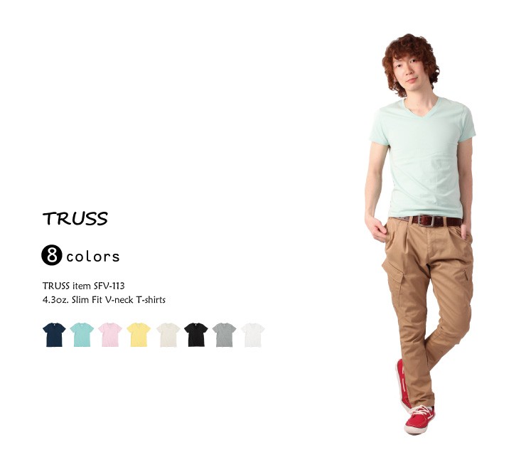 ★ ★Vネック 半袖Tシャツ メンズ スリムフィット 楽天市場】tシャツ メンズ 半袖 TRUSS トラス 4.3オンス スリム