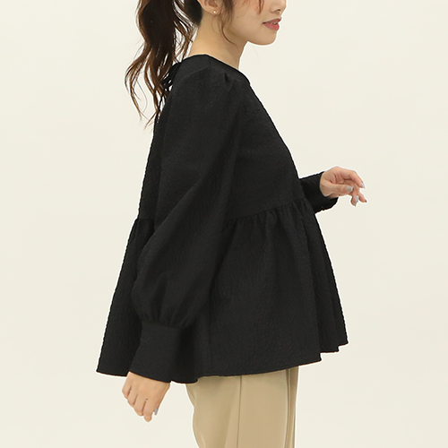50％OFFクーポン対象商品!】ジャガードブラウス バックリボン 長袖 