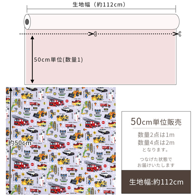 生地 布 布地 オックス かっこいい 車 リアルな 働く車 図鑑
