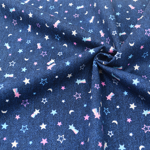 生地 布 布地 オックス デニム風 ラメ スター □ My pocket memories