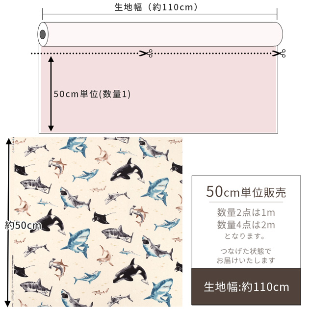 生地 布 布地 オックス シャーク ワールド □ 海の生き物 カッコいい