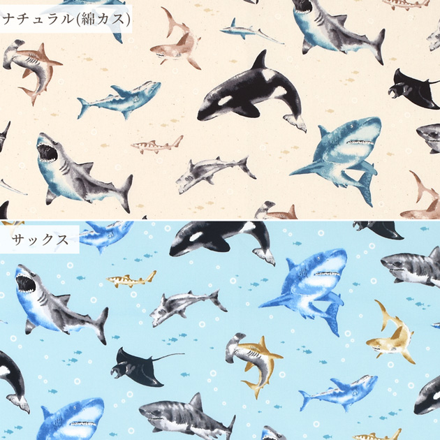 生地 布 布地 オックス シャーク ワールド □ 海の生き物 カッコいい