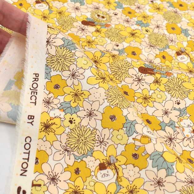 生地 ブロード 花柄 かわいい ねこ と ワイルド フラワー □ アニマル