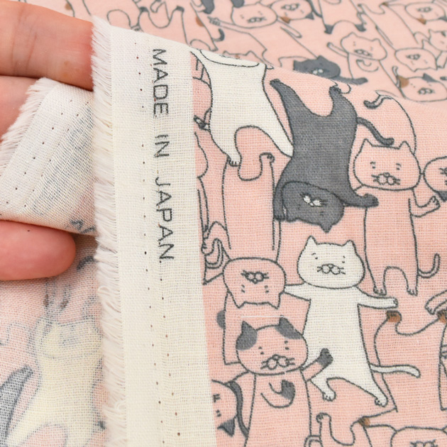 生地 布 布地 ダブルガーゼ 可愛い フニャダンス 猫 □ ねこ ネコ 動物