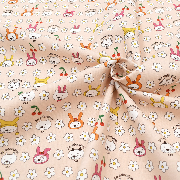 生地 布 布地 10番 コットン キャンバス 可愛い うさねこ □ 動物 うさ