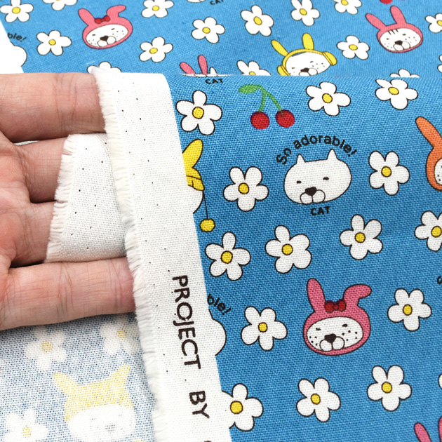 生地 布 布地 10番 コットン キャンバス 可愛い うさねこ □ 動物 うさ