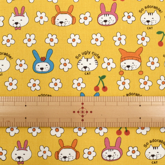 生地 布 布地 10番 コットン キャンバス 可愛い うさねこ □ 動物 うさ