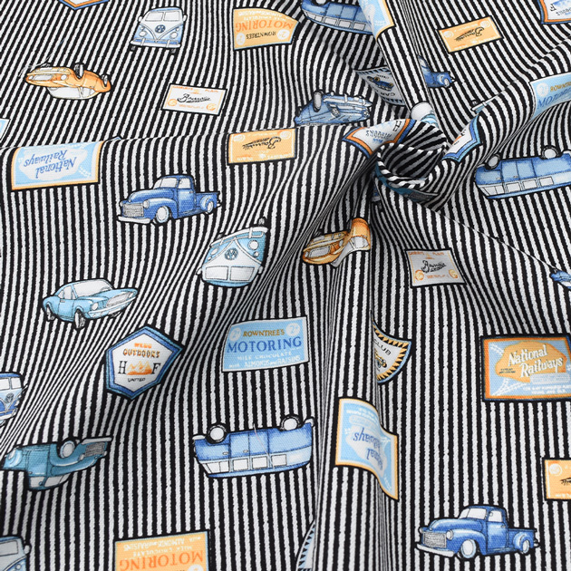 生地 布 布地 オックス かっこいい ストライプ × 車 □ レトロ