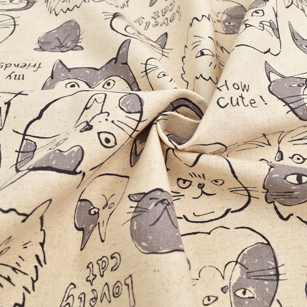 生地 布 布地 綿麻 キャンバス 猫 フェイス柄 □ KOKKA コッカ Doole
