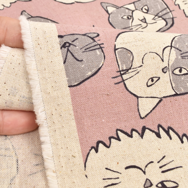 生地 布 布地 綿麻 キャンバス 猫 フェイス柄 □ KOKKA コッカ Doole