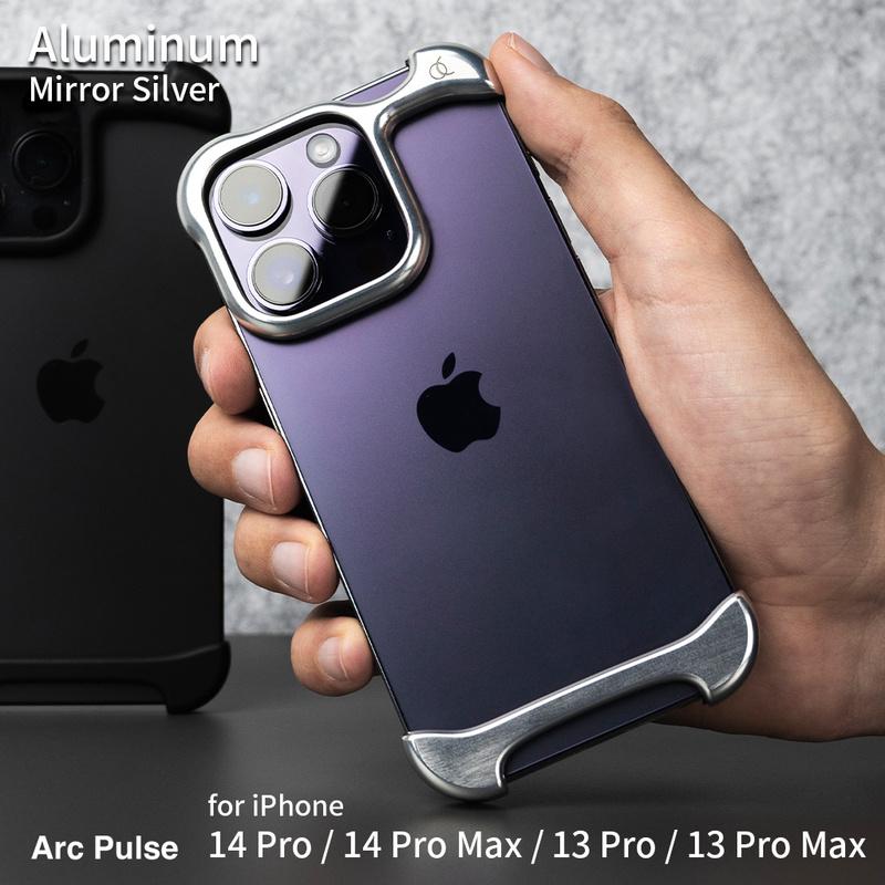 iPhone14Pro iPhone13Pro ケース バンパー アルミ シルバー Arc Pulse | アークパルス 背面 アルミバンパー カバー 14ProMax 13ProMax｜mycaseshop