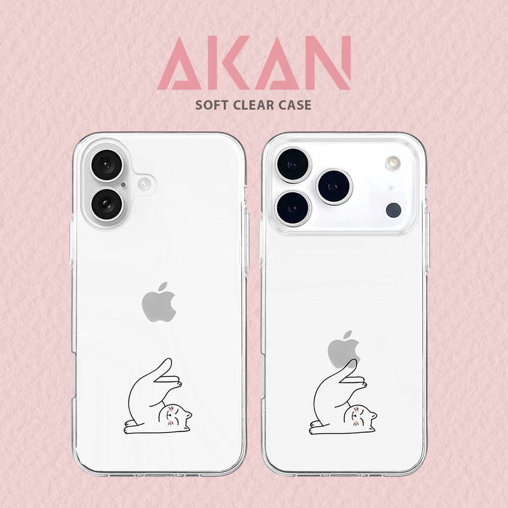 iPhone 17 / Pro 用] AKAN ソフト クリアケース ごろりん体操ねこ 透明