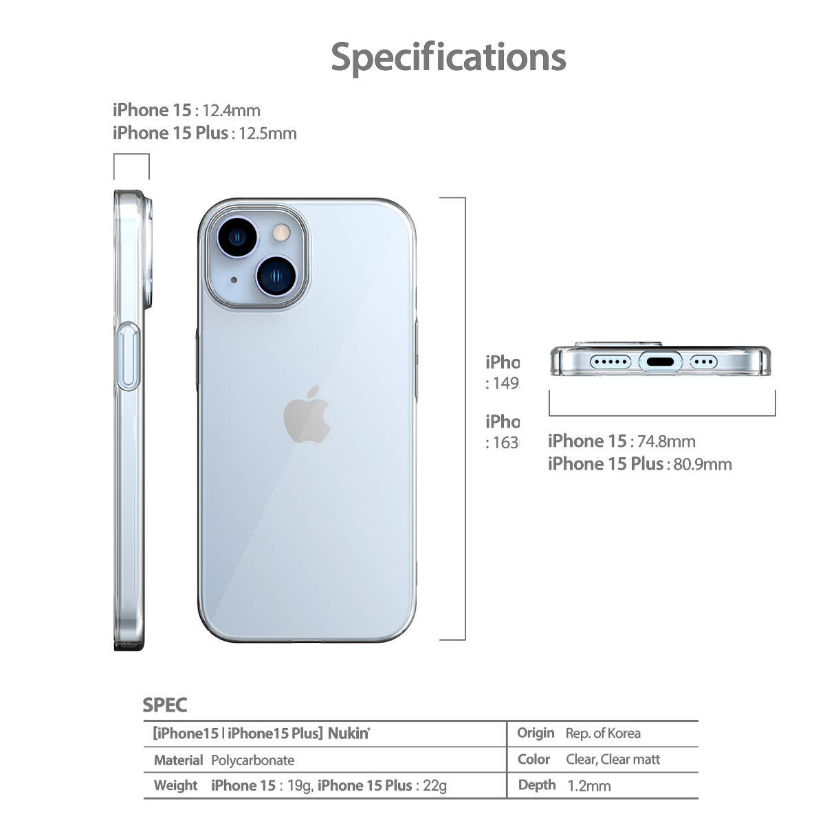 iPhone 15 / 15 Pro / 15 Pro Max / 15 Plus ハード クリアケース NUKIN 透明 ボタンカバー一体型 薄型｜mycaseshop｜15