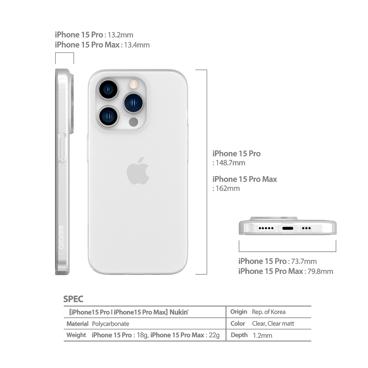 iPhone 15 / 15 Pro / 15 Pro Max / 15 Plus ハード クリアケース NUKIN 透明 ボタンカバー一体型 薄型｜mycaseshop｜16