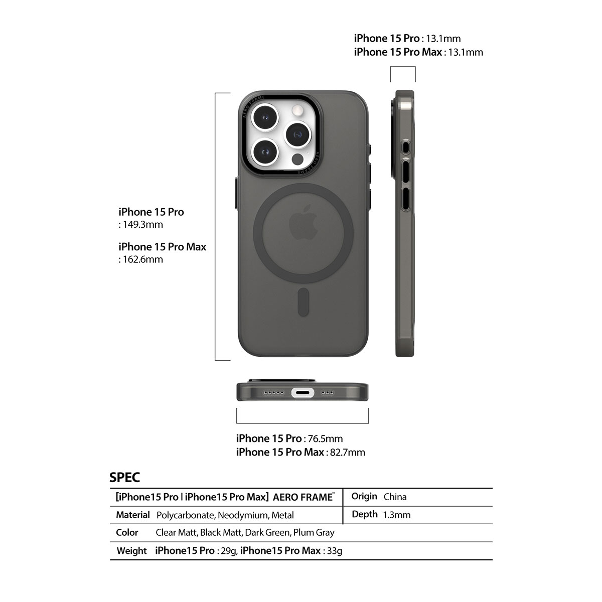 iPhone 15 / 15 Pro / 15 Pro Max / 15 Plus MagSafe対応ケース AERO FRAME ボタンカバー レンズ周り メタル素材で保護｜mycaseshop｜14
