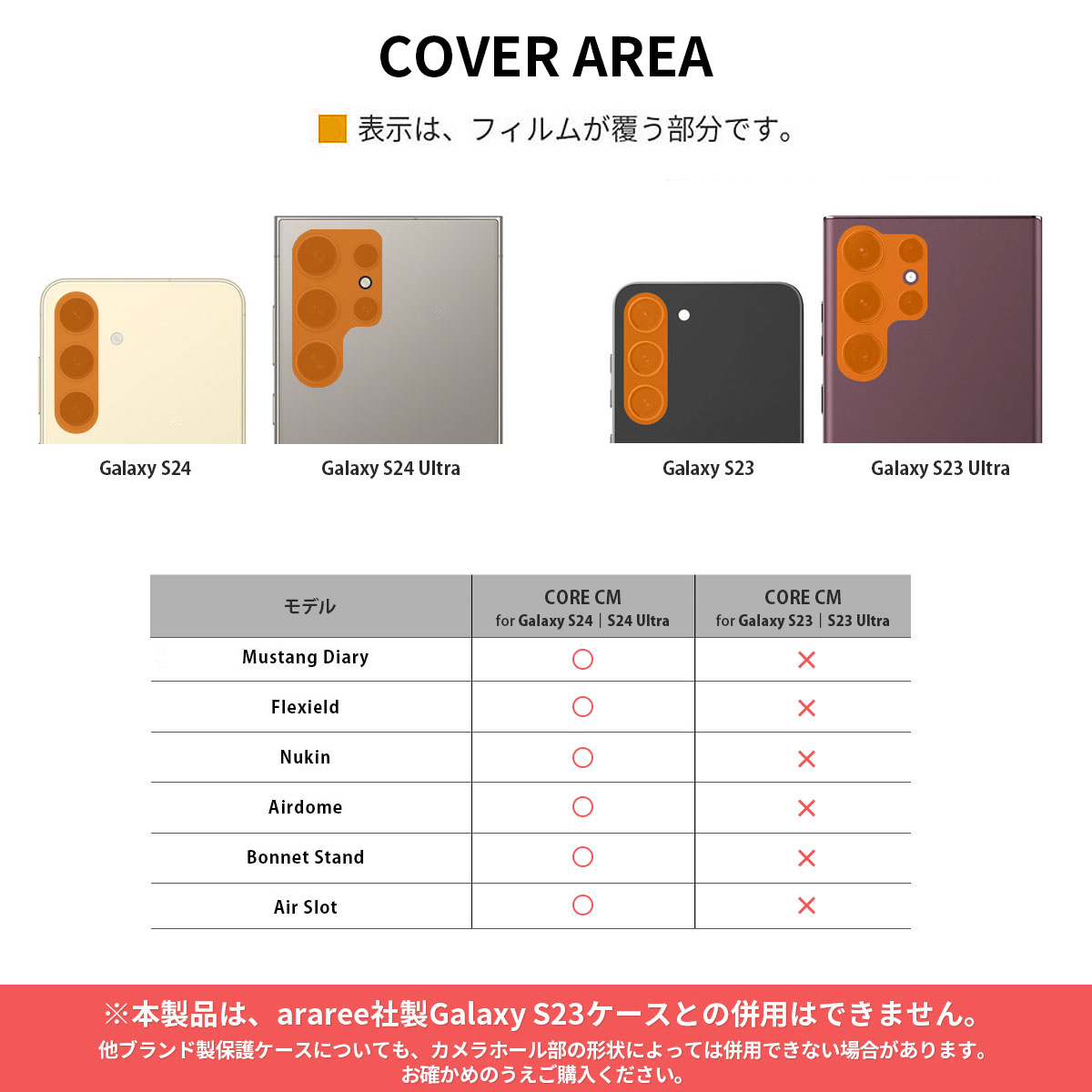 Galaxy S24 / S24 Ultra / S23 / Galaxy S23 Ultra カメラ専用 (2枚入り) 強化ガラスフィルム C-SUB CORE |  | 12