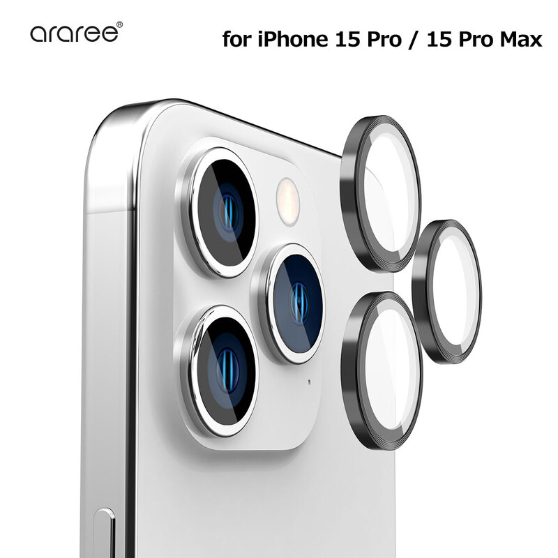 iPhone 15 Pro / 15 Pro Max araree カメラ専用 強化ガラスフィルム C-SUB CORE メタルリング 背面カメラ 保護 9H アルミメタルフレーム