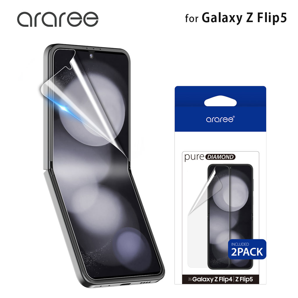 araree PURE DIAMOND 全画面 保護フィルム （2枚入り） for Galaxy Z Flip5 / Flip4｜mycaseshop